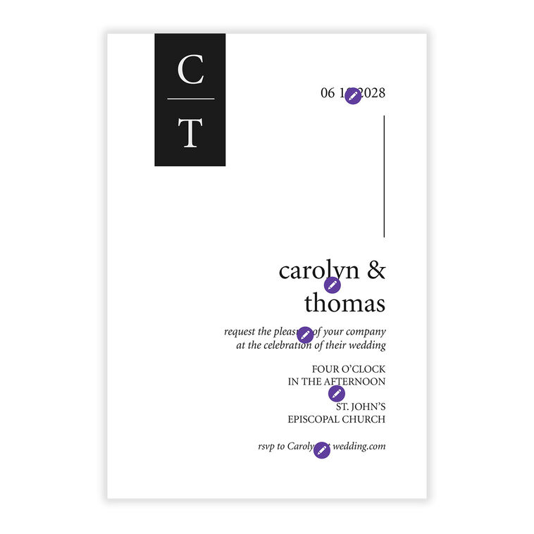 Hallmark Initials Example Black and White Initials Flat Wedding Invitation - Invitations | Hallmark
