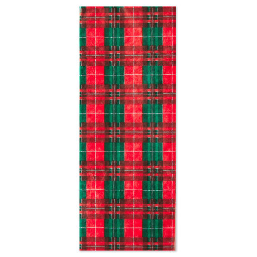 Red and Green Christmas Plaid Tissue Paper, 6 sheets, Green Plaid