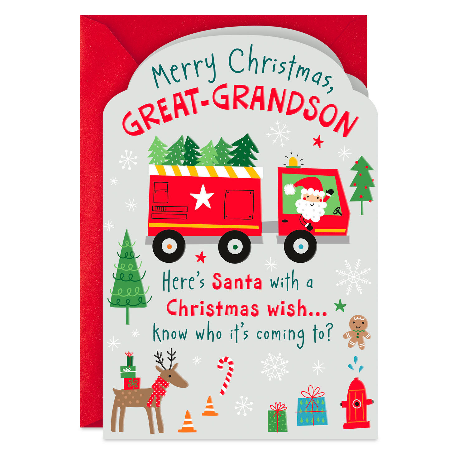 Santa With a Wish for You Christmas Card for Great-Grandson