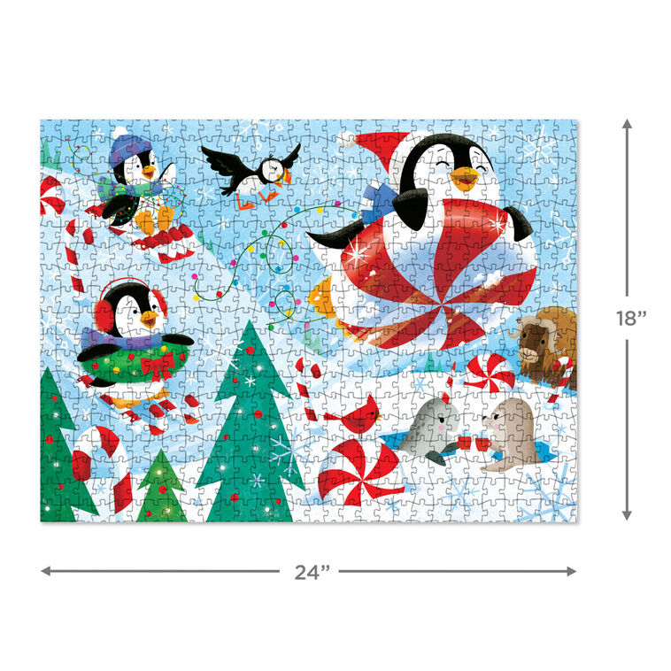 Penguins on Peppermint Sleds 550-Piece Puzzle measurement image number 5