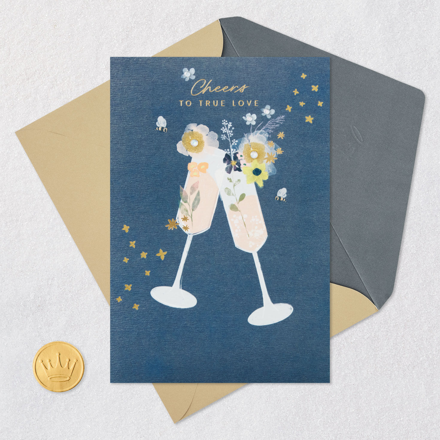 Cheers to Love Champagne Toast Anniversary Card Card Front with Envelope and Gold Seal image number 5