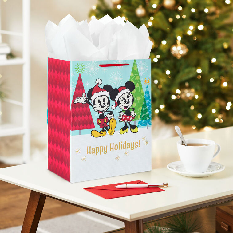 Disney Mickey and Minnie Large Christmas Gift Bag In Use image number 2