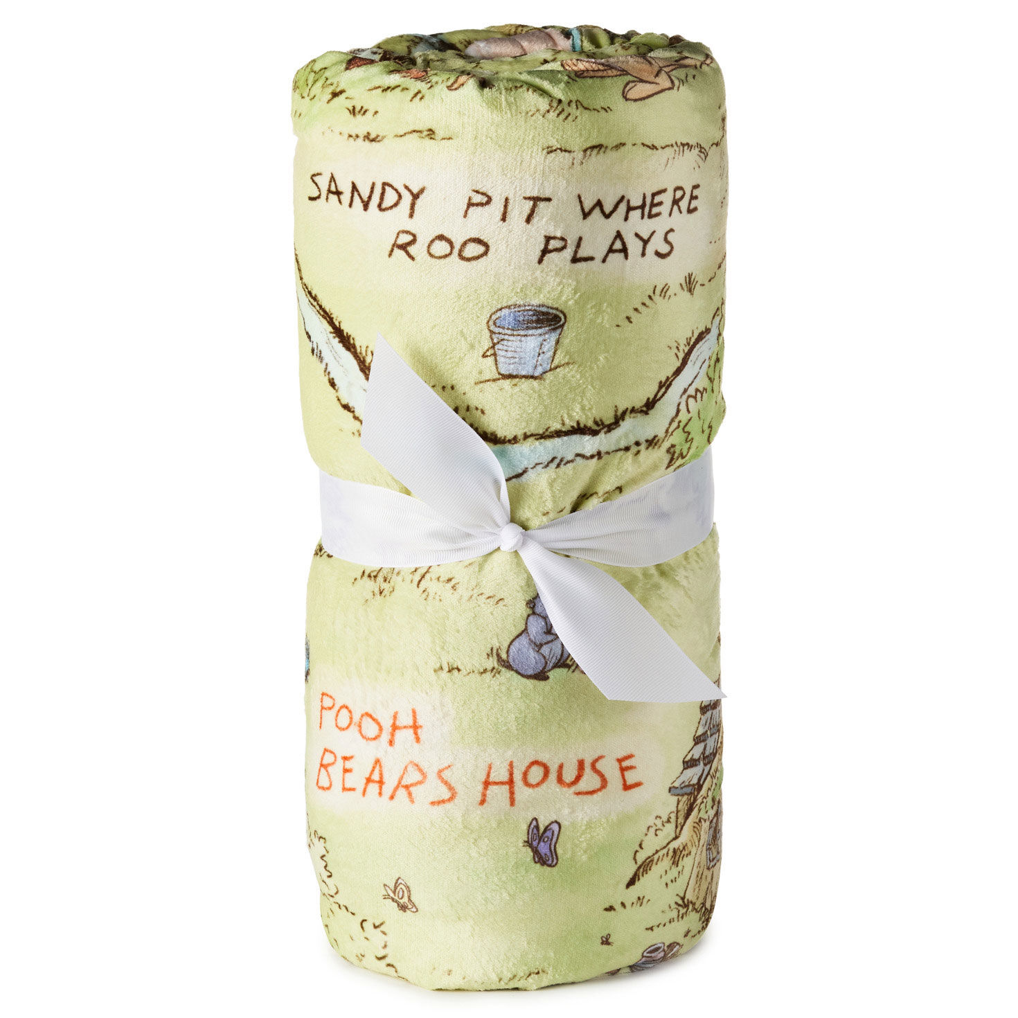 Disney Winnie the Pooh Hundred Acre Wood Map Blanket rolled up with bow image number 5