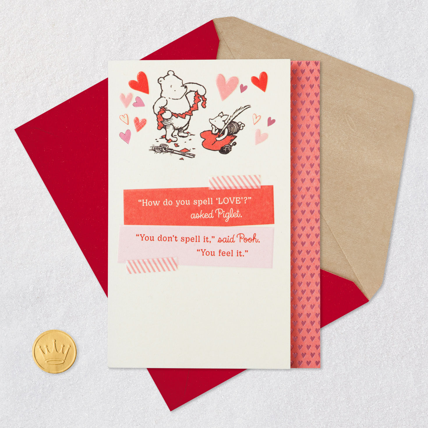 Winnie the Pooh and Piglet Daughter Valentine's Day Card Card Front with Envelope and Gold Seal image number 5