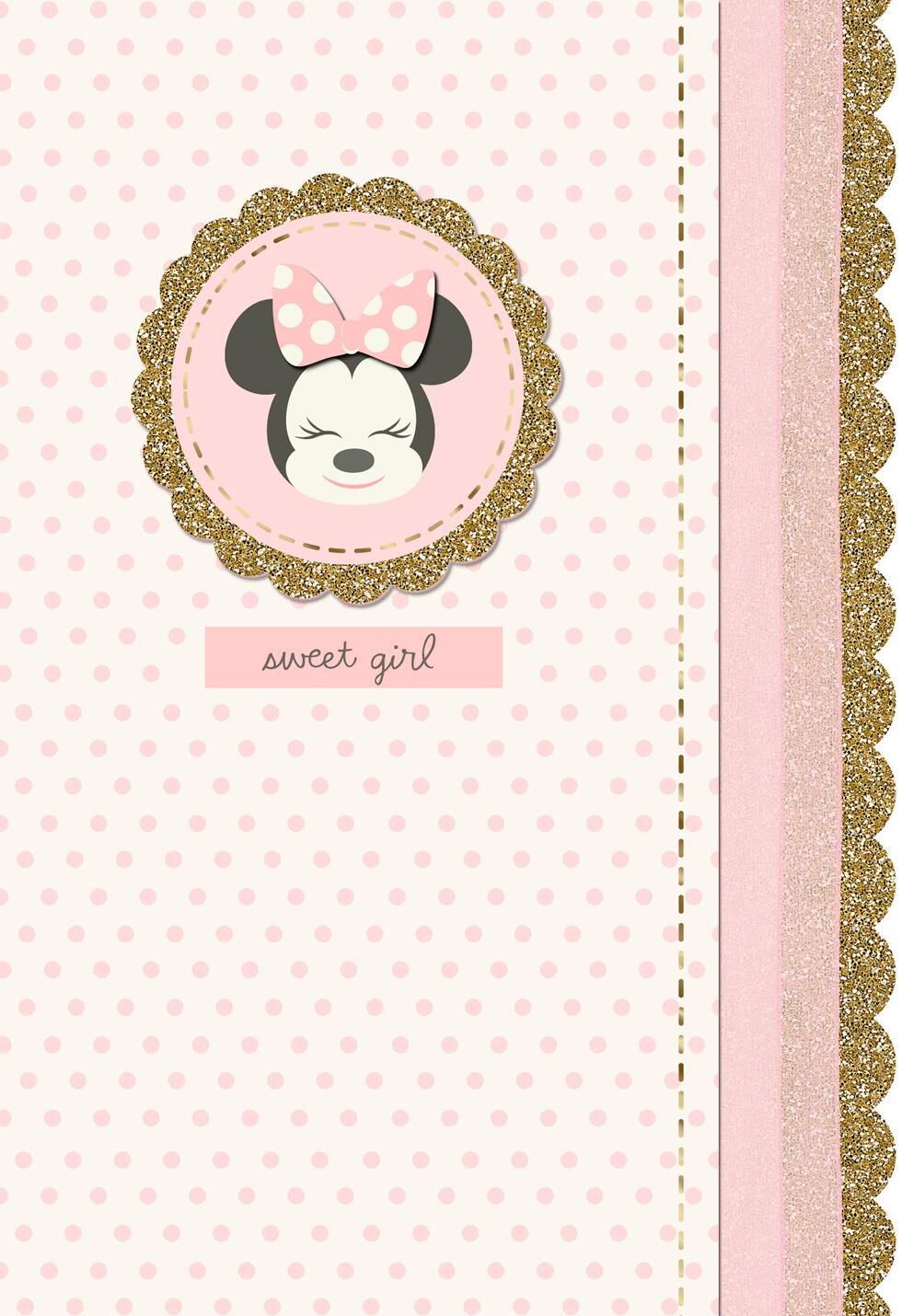 Minnie Mouse Gold and Pink New Baby Girl Card