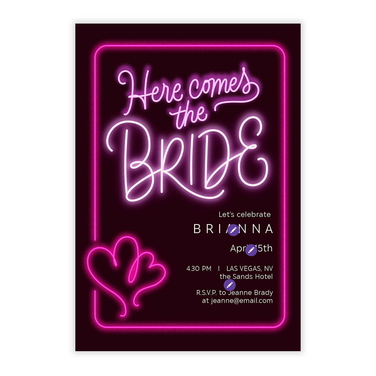 Neon Sign Personalized Bachelorette Party Invitation Card Front indicating personalization image number 5