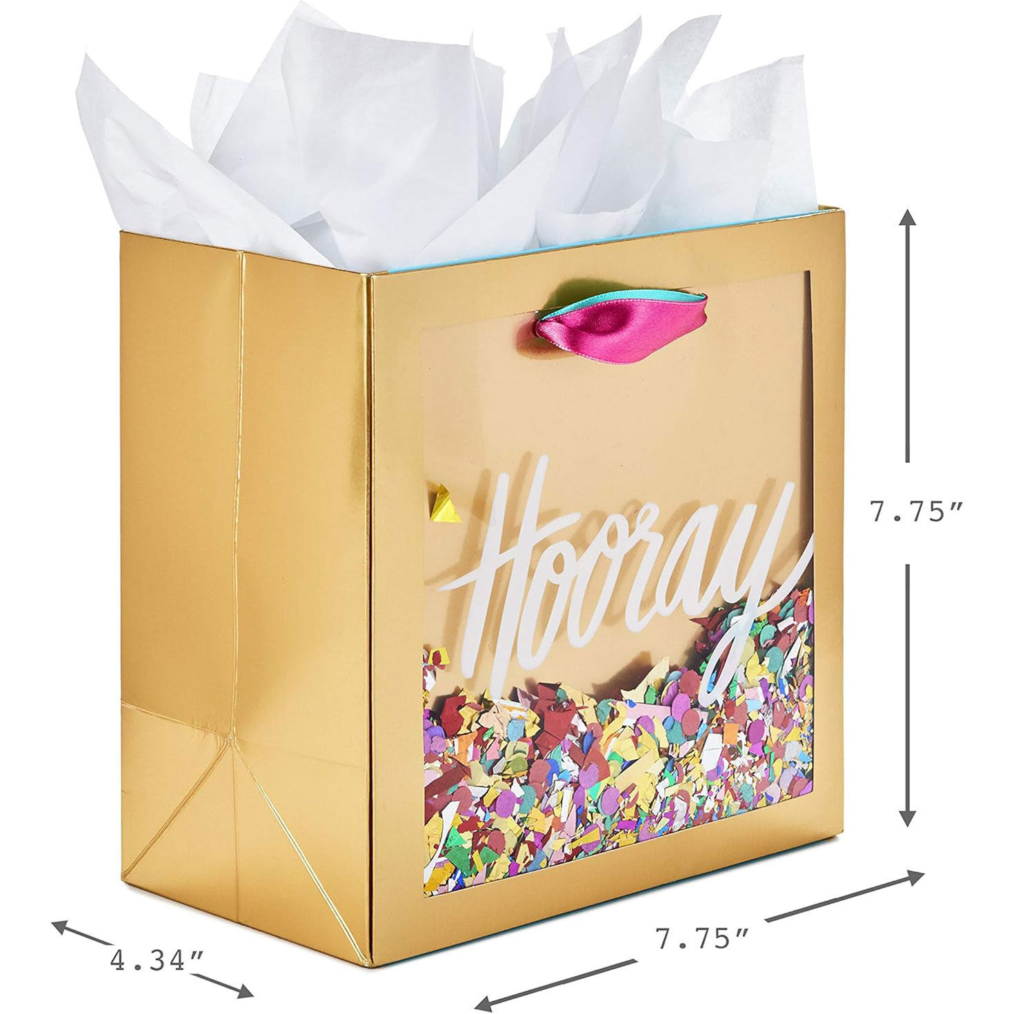 Hooray With Confetti Gold Medium Square Gift Bag measurement image number 3