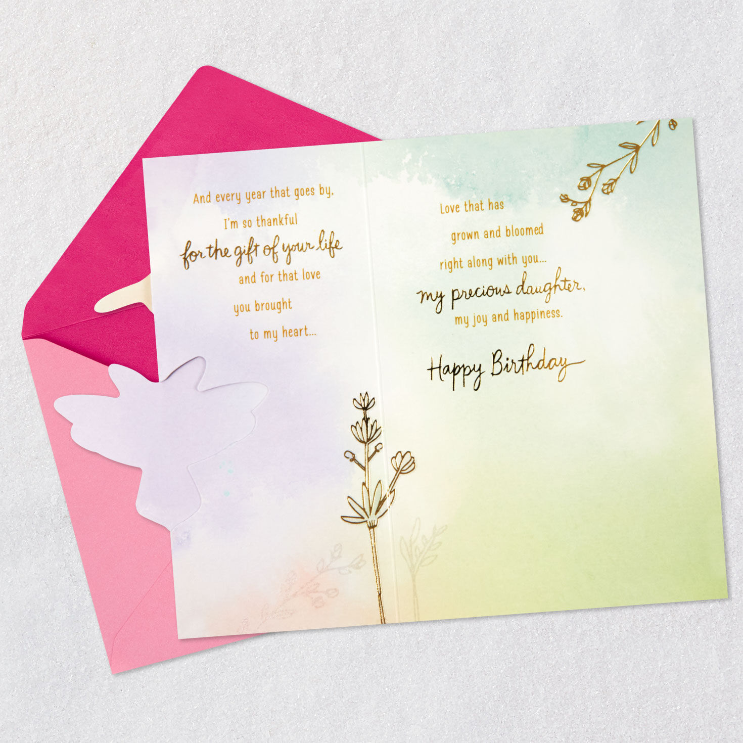 Hummingbirds and Flowers Daughter Birthday Card Open card with envelope image number 6