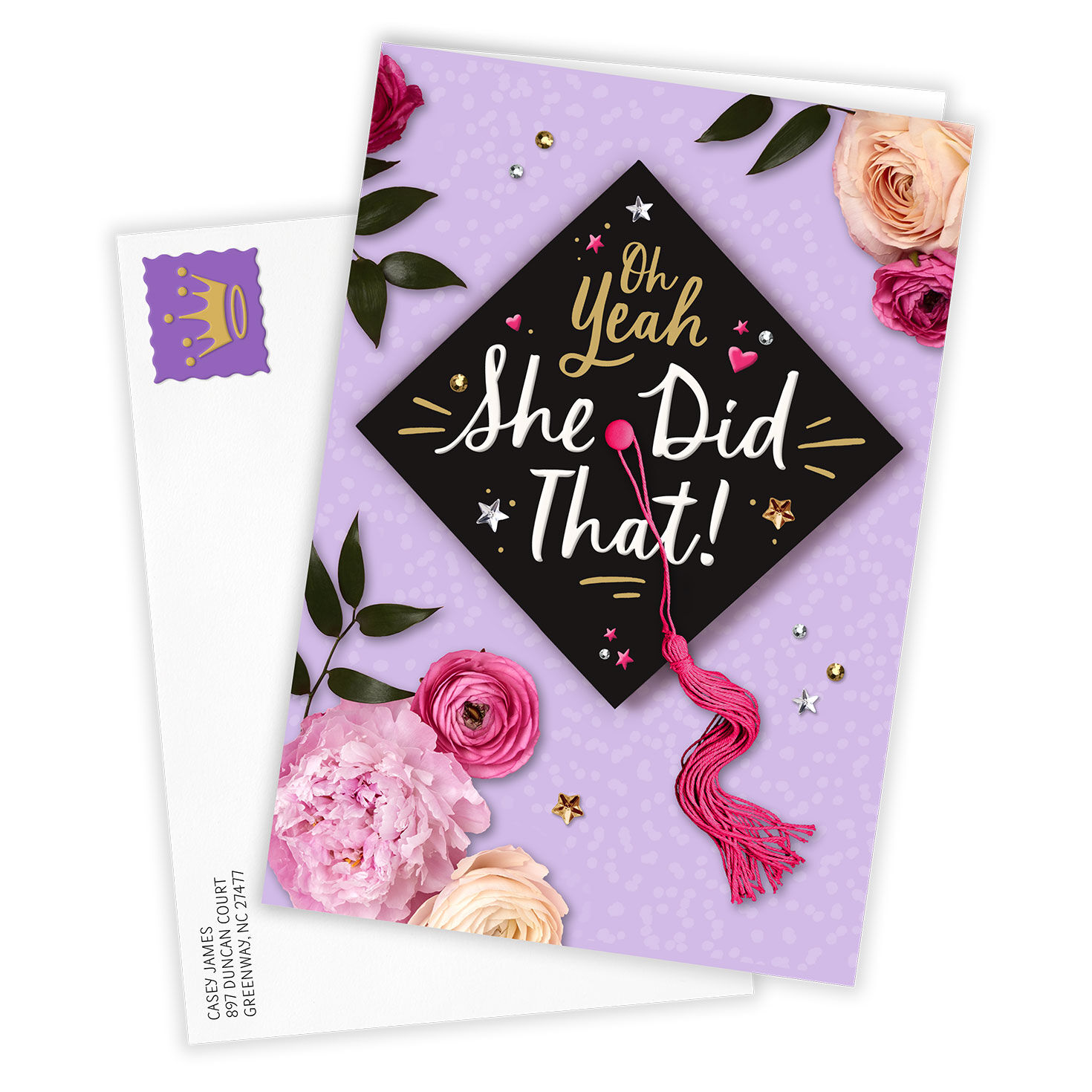 Grad Hat and Flowers Personalized Grad Card  Card front with Envelope image number 2