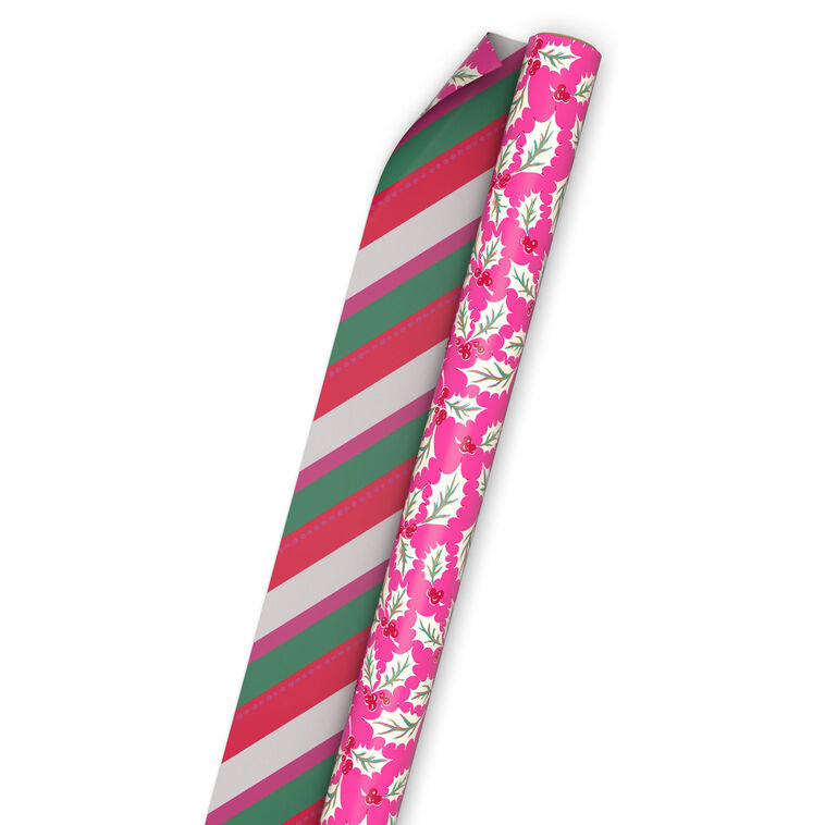 Holly/Bright Stripes Reversible Christmas Gift Wrap  image number 5