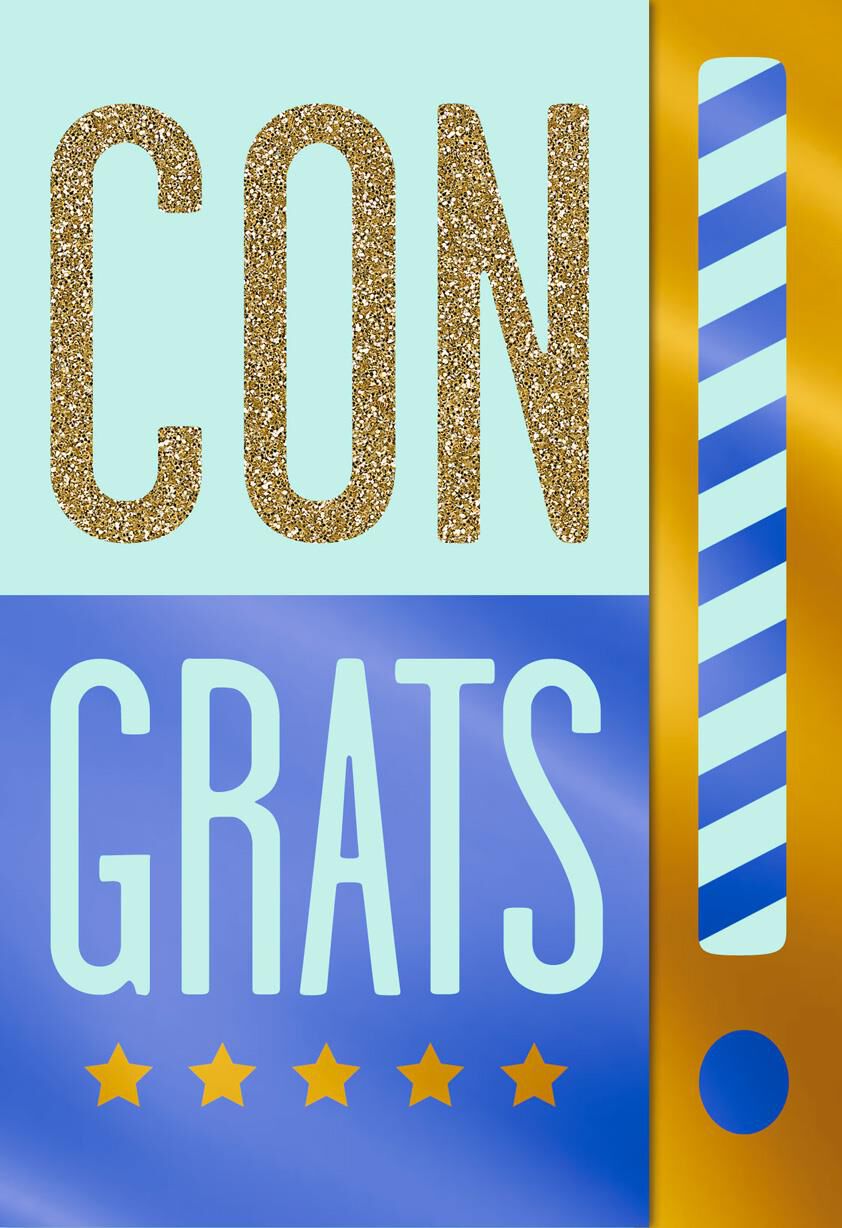 Gold Glitter and Stars Congratulations Card