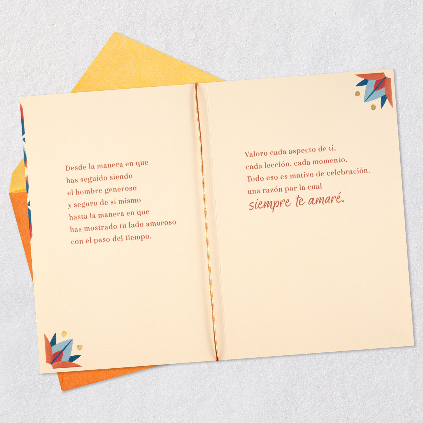 Blue Red Floral Design Dad Birthday Card in Spanish Open card with envelope image number 4