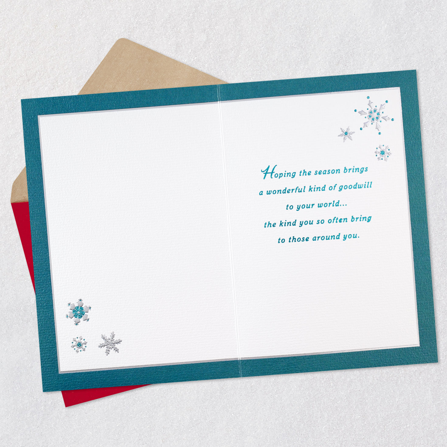 Blue and Silver Snowflakes Christmas Card Open Card with Envelope image number 3