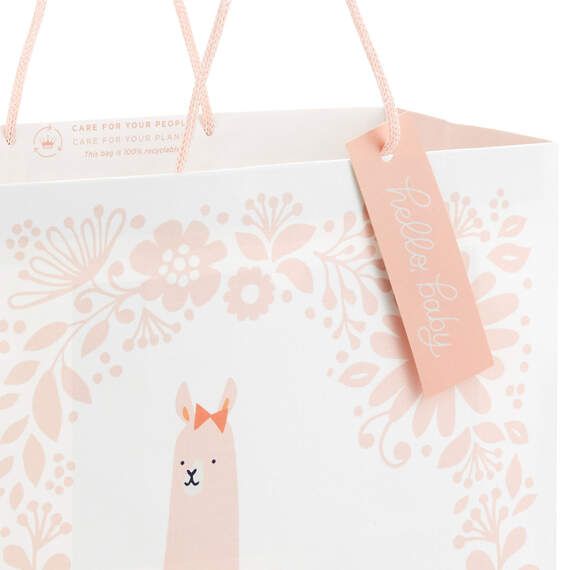 13" Pink Llama on White New Baby Large Gift Bag, , large image number 5