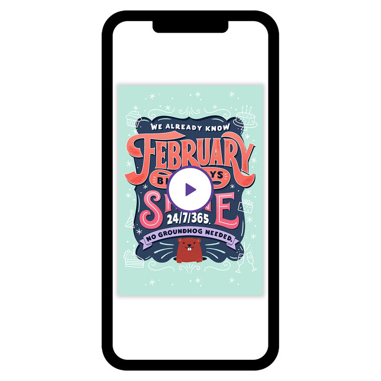 February Groundhog Personalized Birthday Card phone with card front image number 1