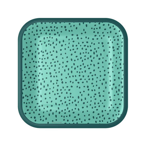 Aqua With Green Dots Square Dessert Plates, Set of 8, , large