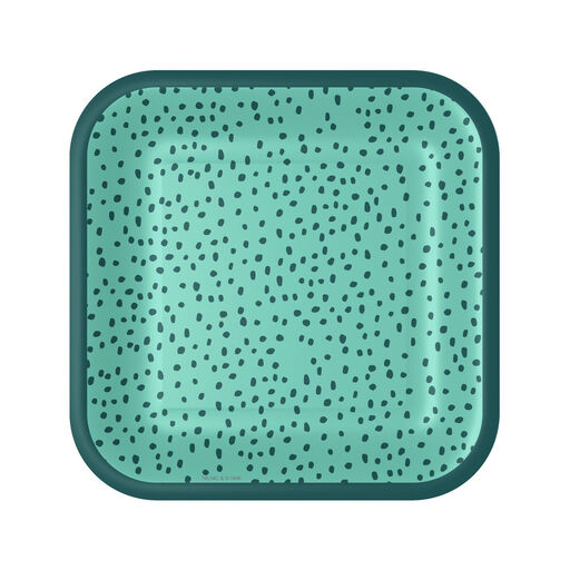 Aqua With Green Dots Square Dessert Plates, Set of 8, 