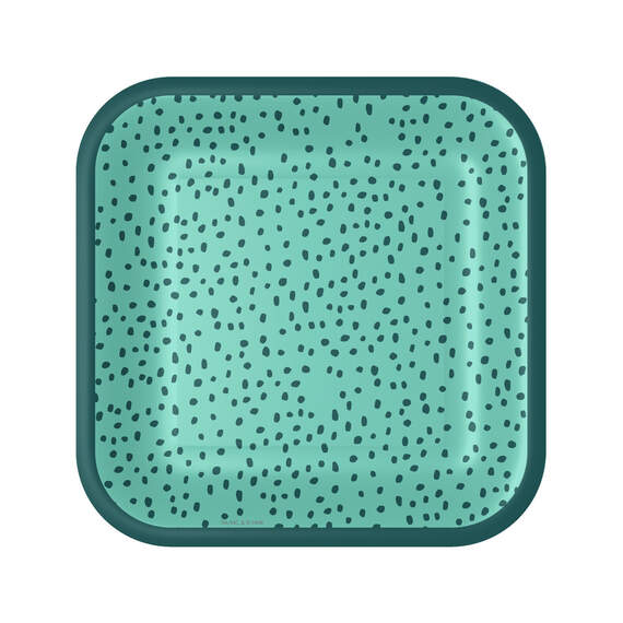 Aqua With Green Dots Square Dessert Plates, Set of 8