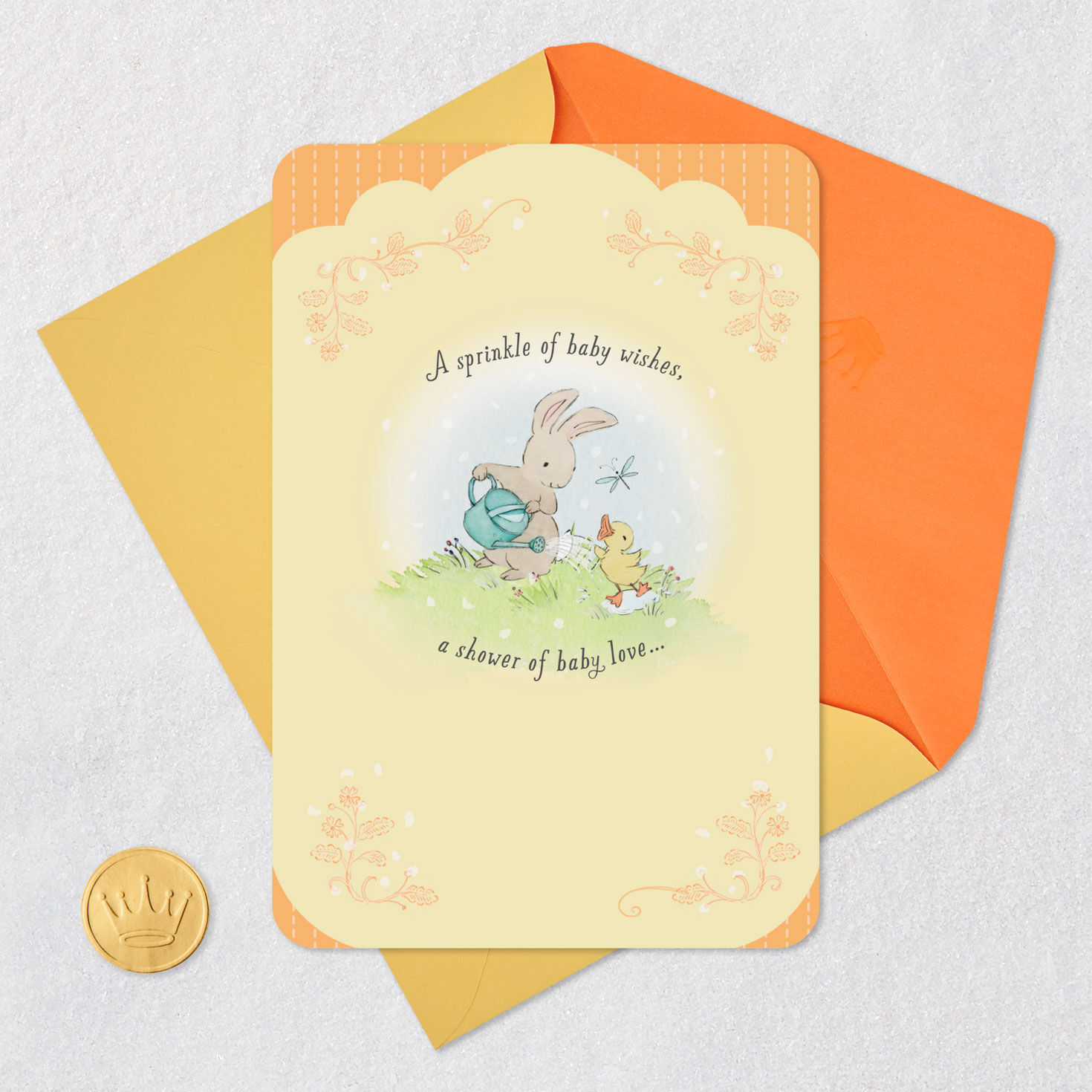 Bunny and Duckling Baby Shower Card Card Front with Envelope and Gold Seal image number 5