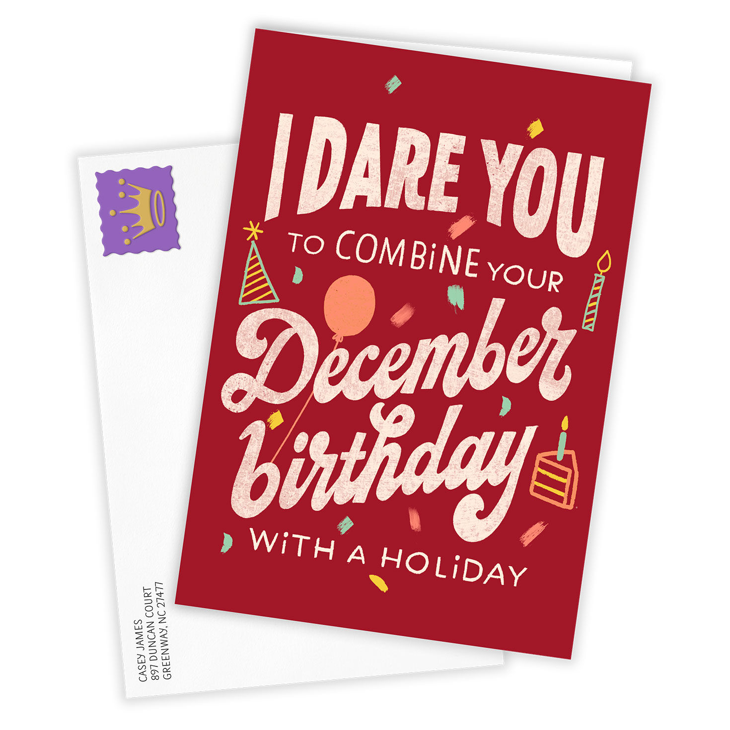 December Party Icons Personalized Birthday Card Card Front with Envelope image number 2