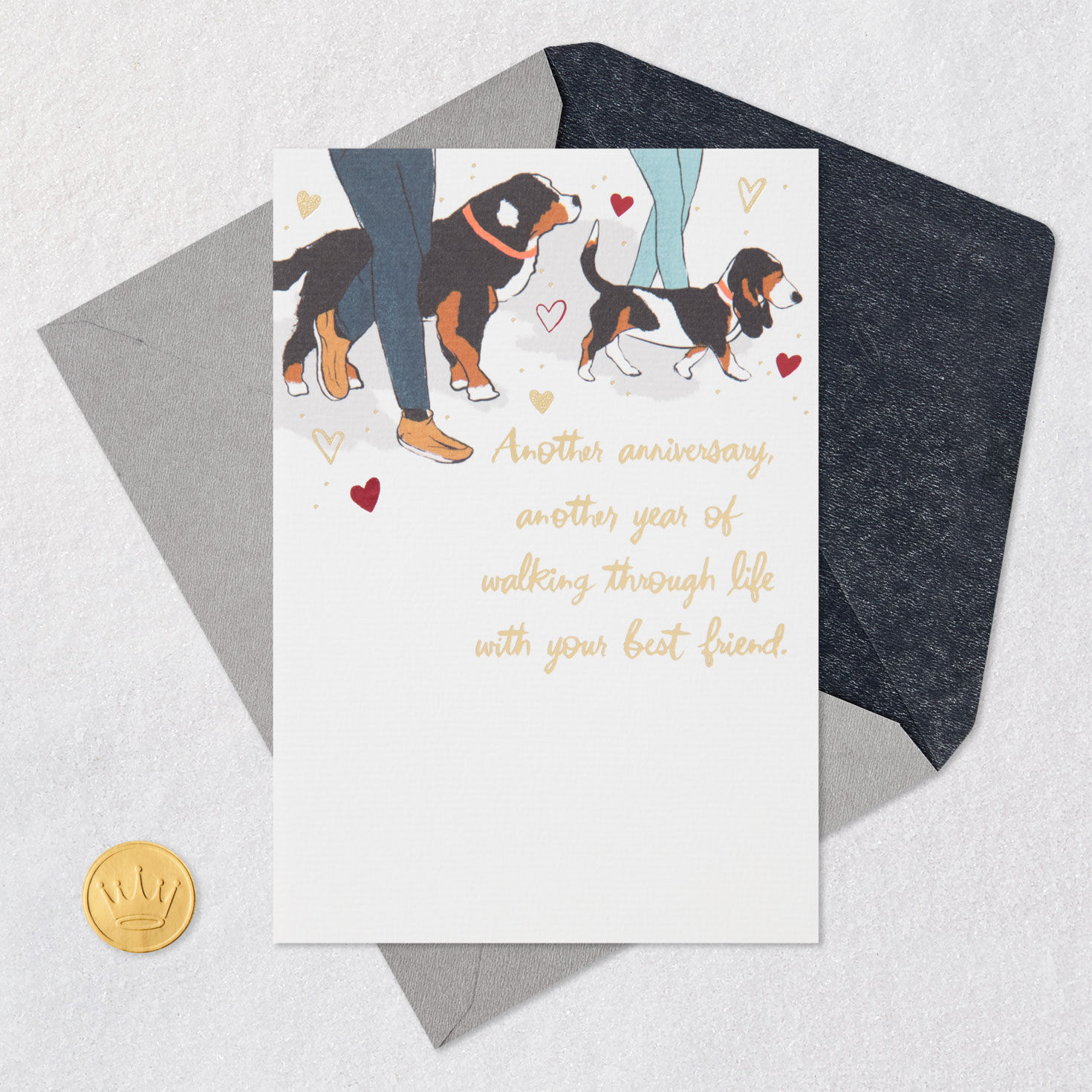 Couple Walking Two Dogs Anniversary Card  image number 5