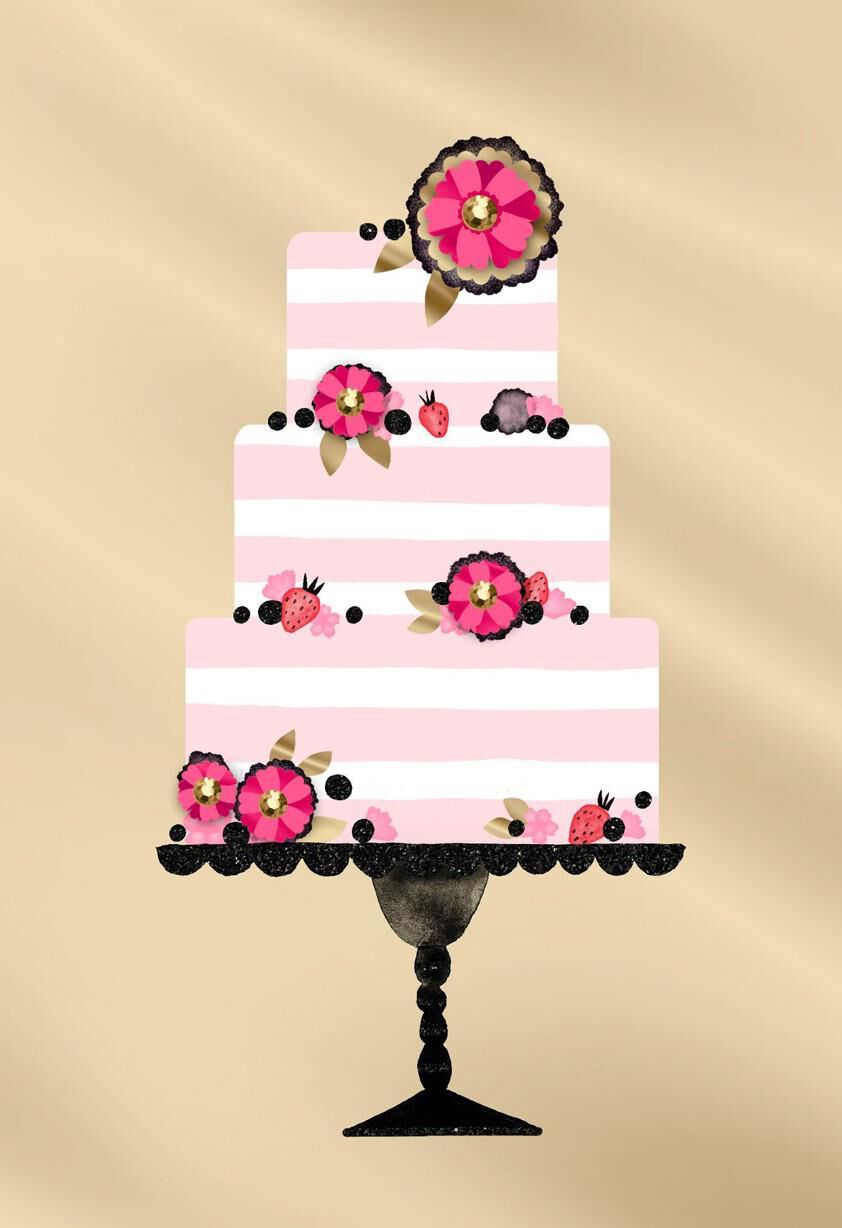 Pink and White Stripe Tiered Cake Blank Card