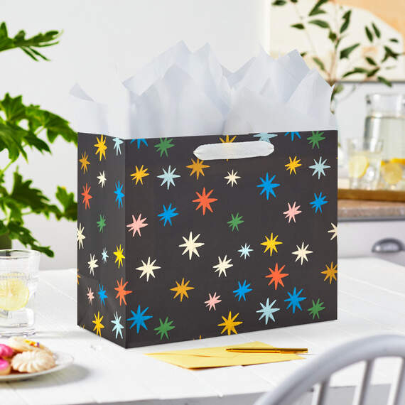 7.7" Colorful Stars on Black Medium Horizontal Gift Bag, , large image number 2