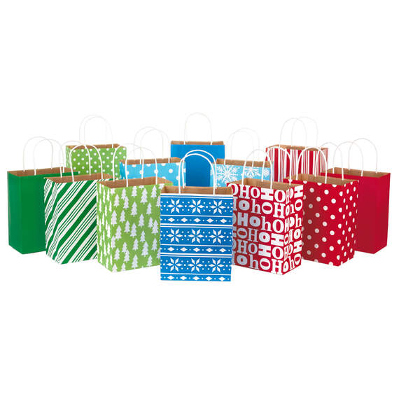 9.7" Bright Fun 12-Pack Christmas Gift Bags