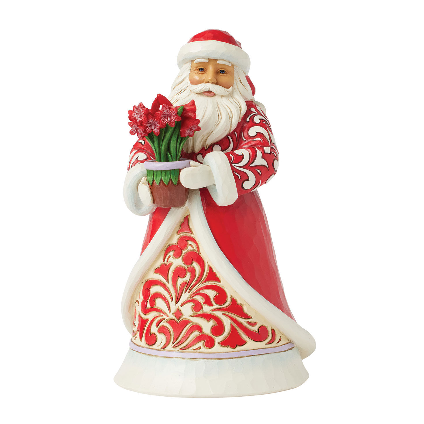 Jim Shore Heartwood Creek Santa With Blooming Amaryllis Figurine, 8.35"