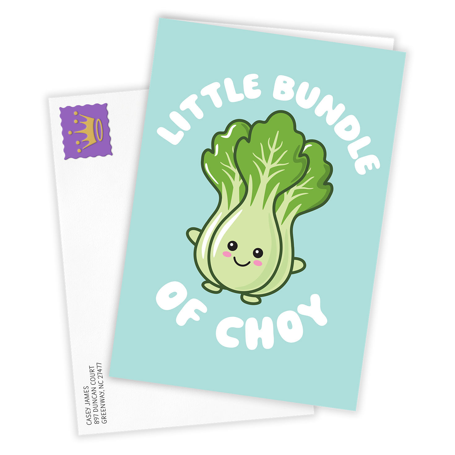 Smiling Choy Drawing Personalized Baby Card Card Front with Envelope image number 2