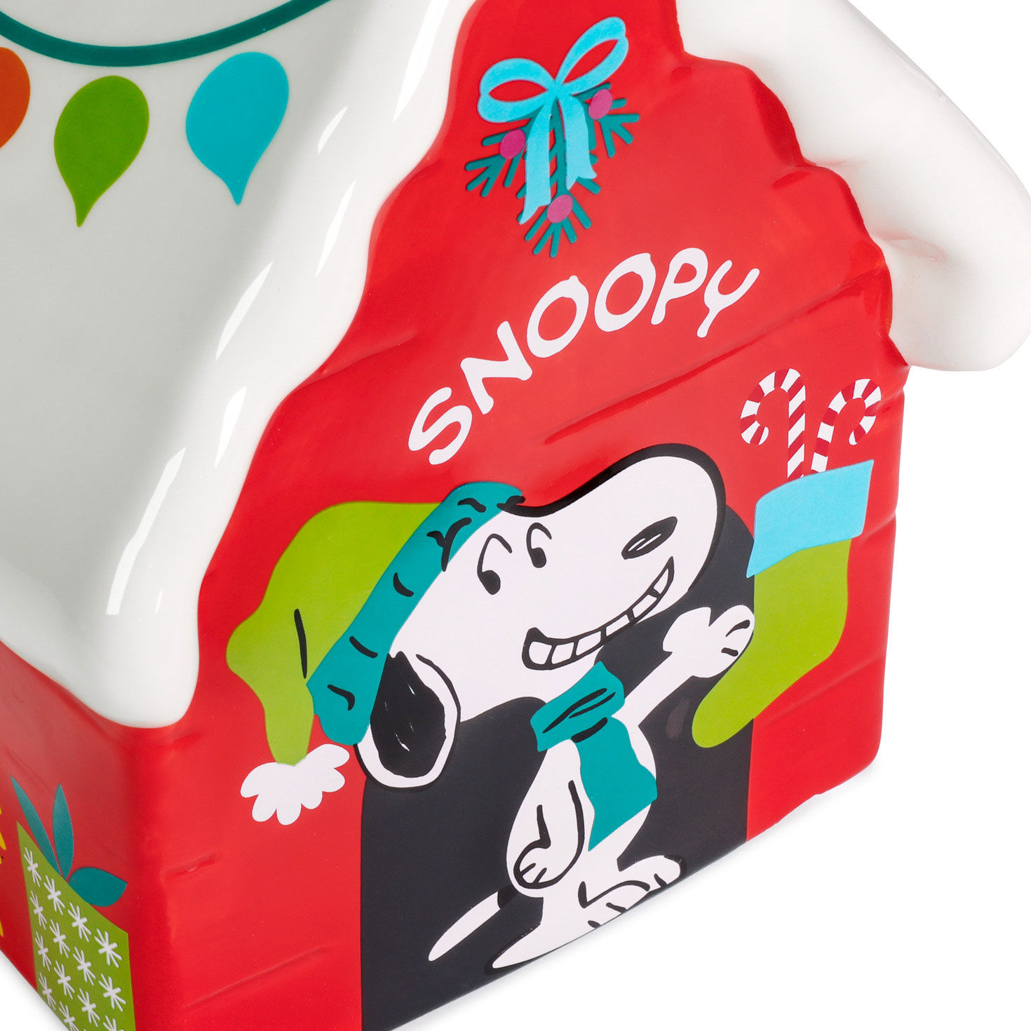 Snoopy and Woodstock With Holiday Doghouse Figurine upclose view image number 4