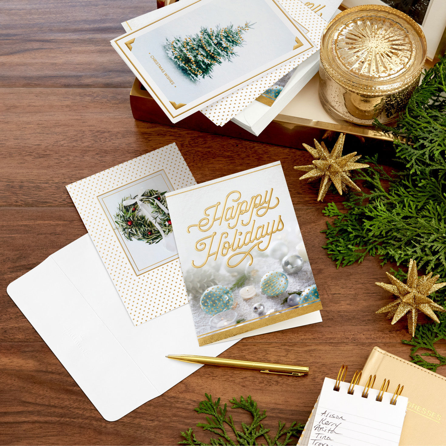 White and Gold Boxed Christmas Card Bulk Pack in use image number 7