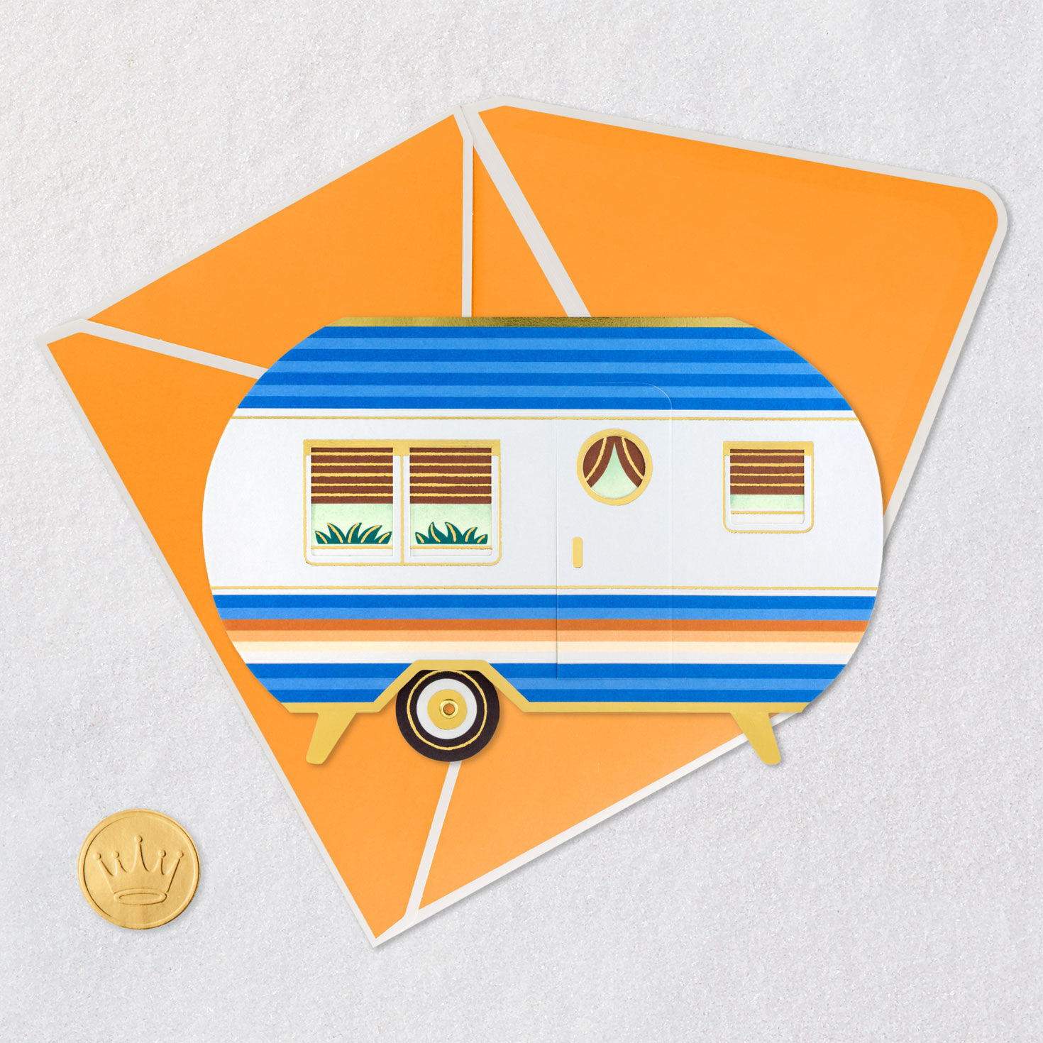 Retro Camper Paper Craft Father's Day Card for Dad Card Front with Envelope and Gold Seal image number 5