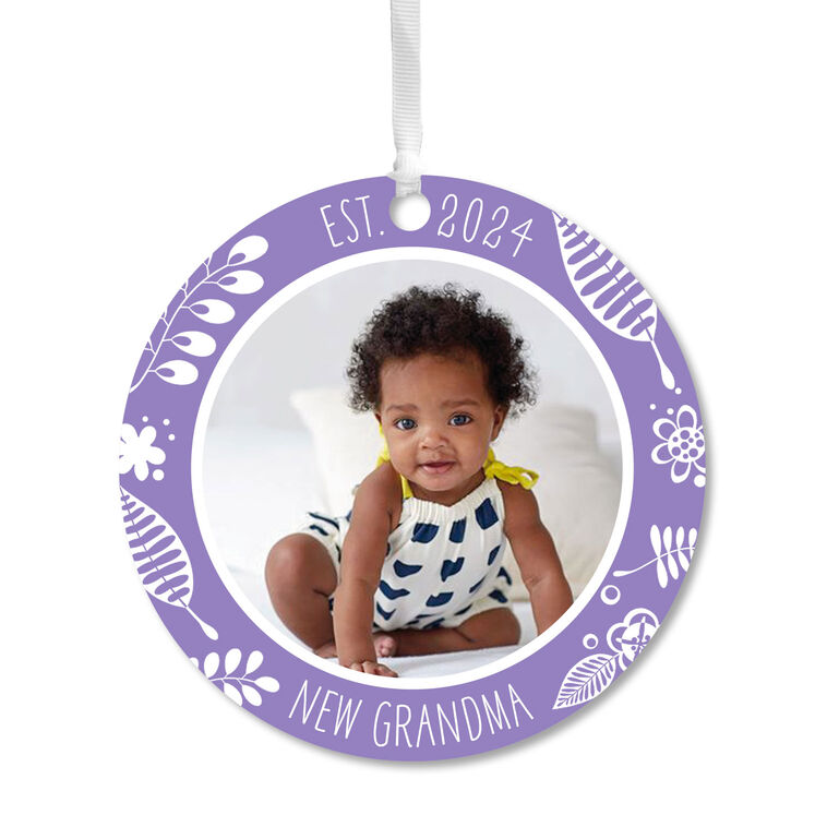 New Grandma Round Metal Personalized Ornament, Custom Photo and Text