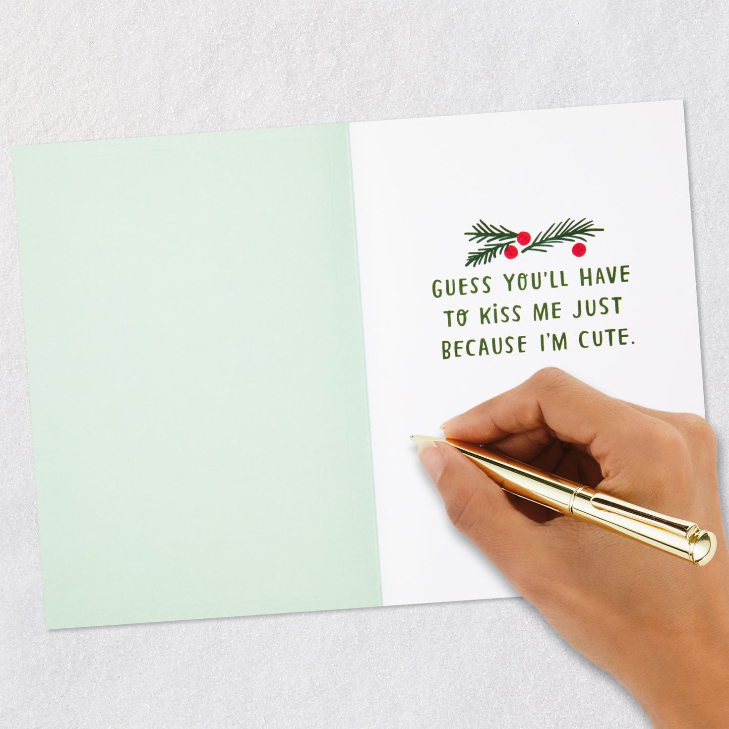 Mistletoe on Mint Green Love Christmas Card Signing card image number 7