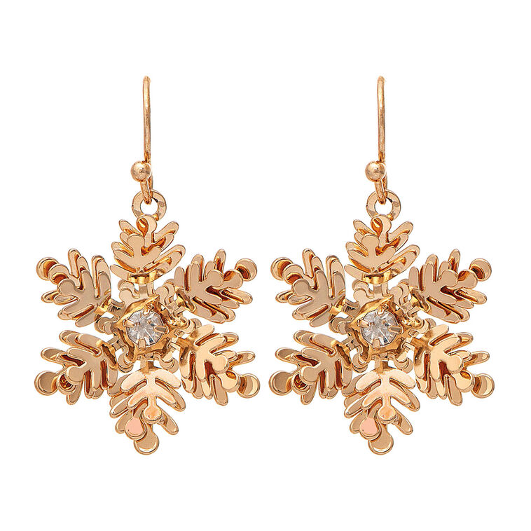 Rain Jewelry Gold Metal Snowflake Drop Earrings With Crystal