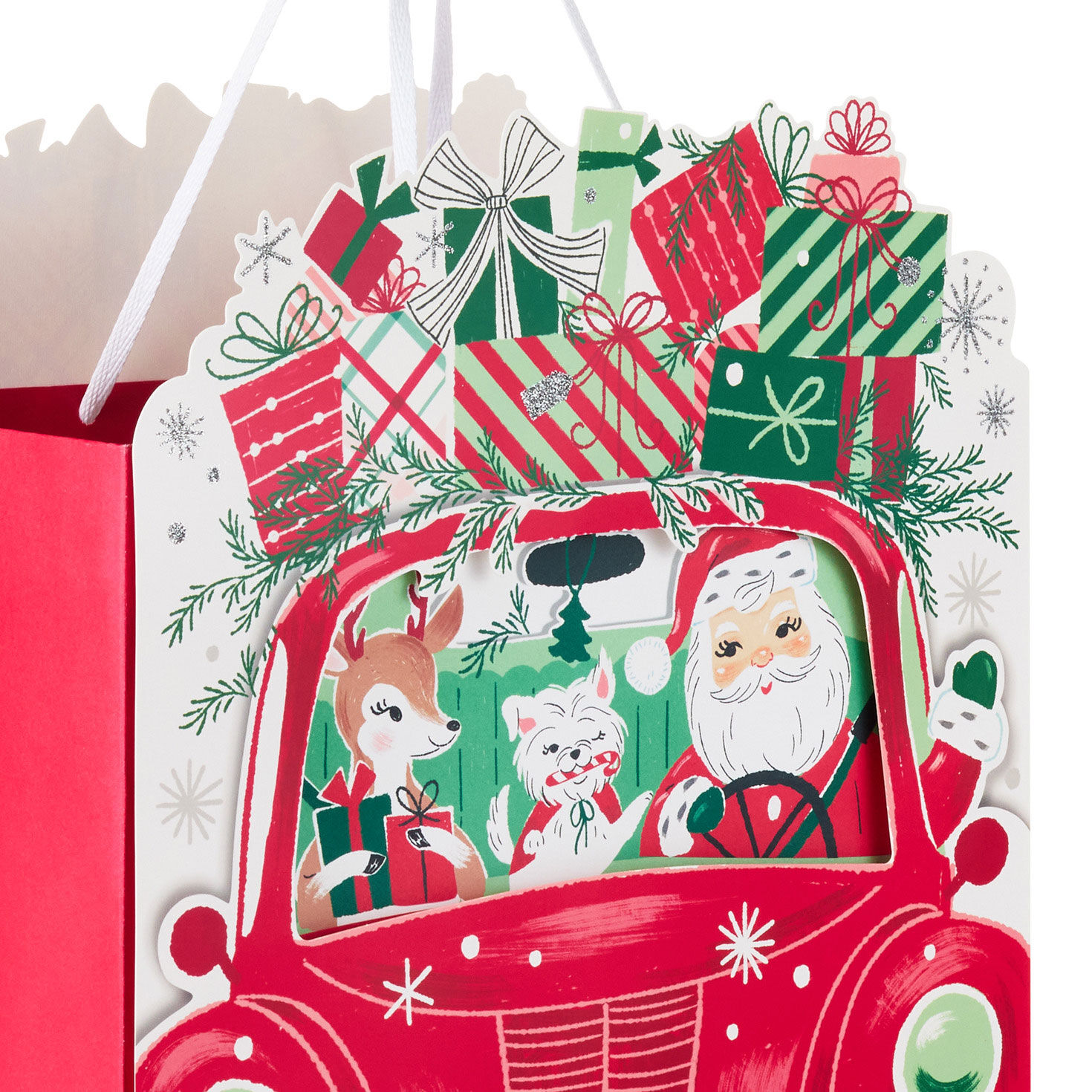 Road-Tripping Santa Large Square Christmas Gift Bag Handle Detail image number 4