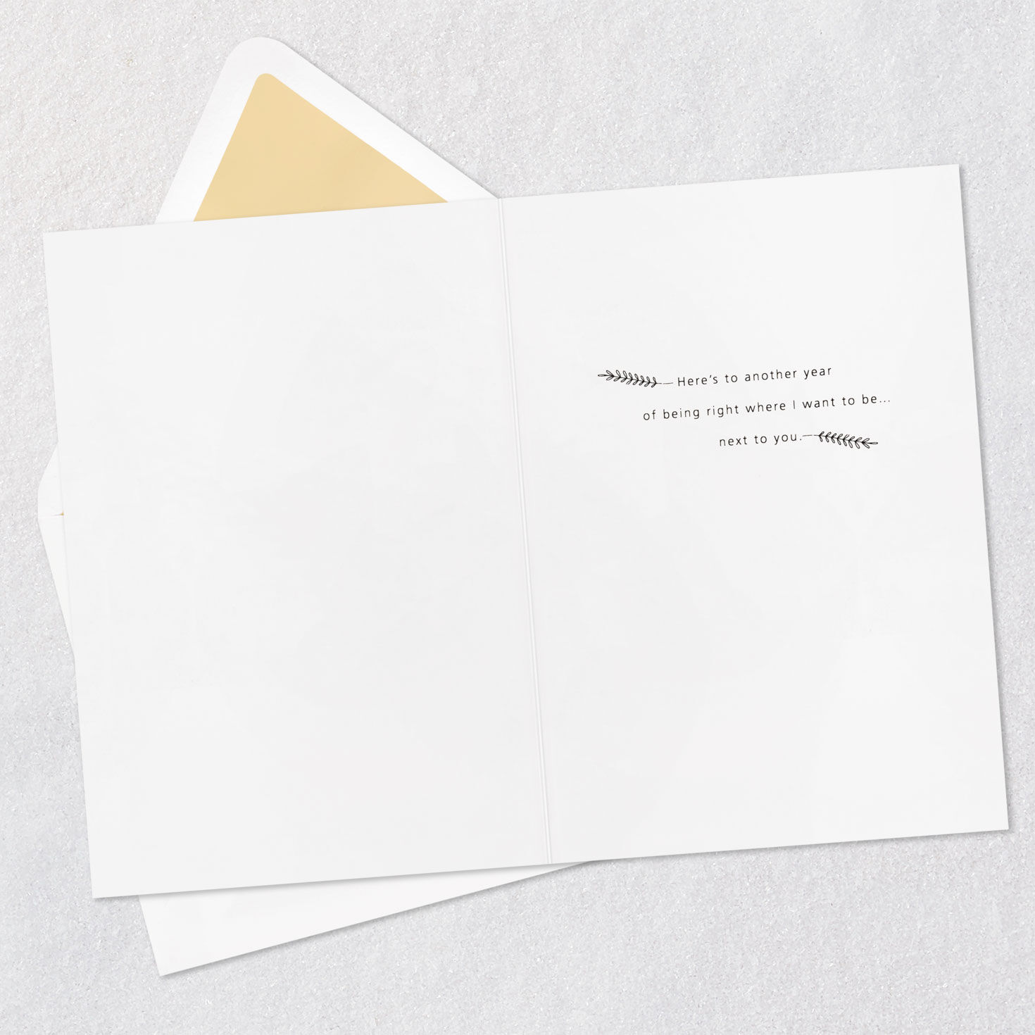 Script Letters and Delicate Leaves Anniversary Card Open card with envelope image number 3
