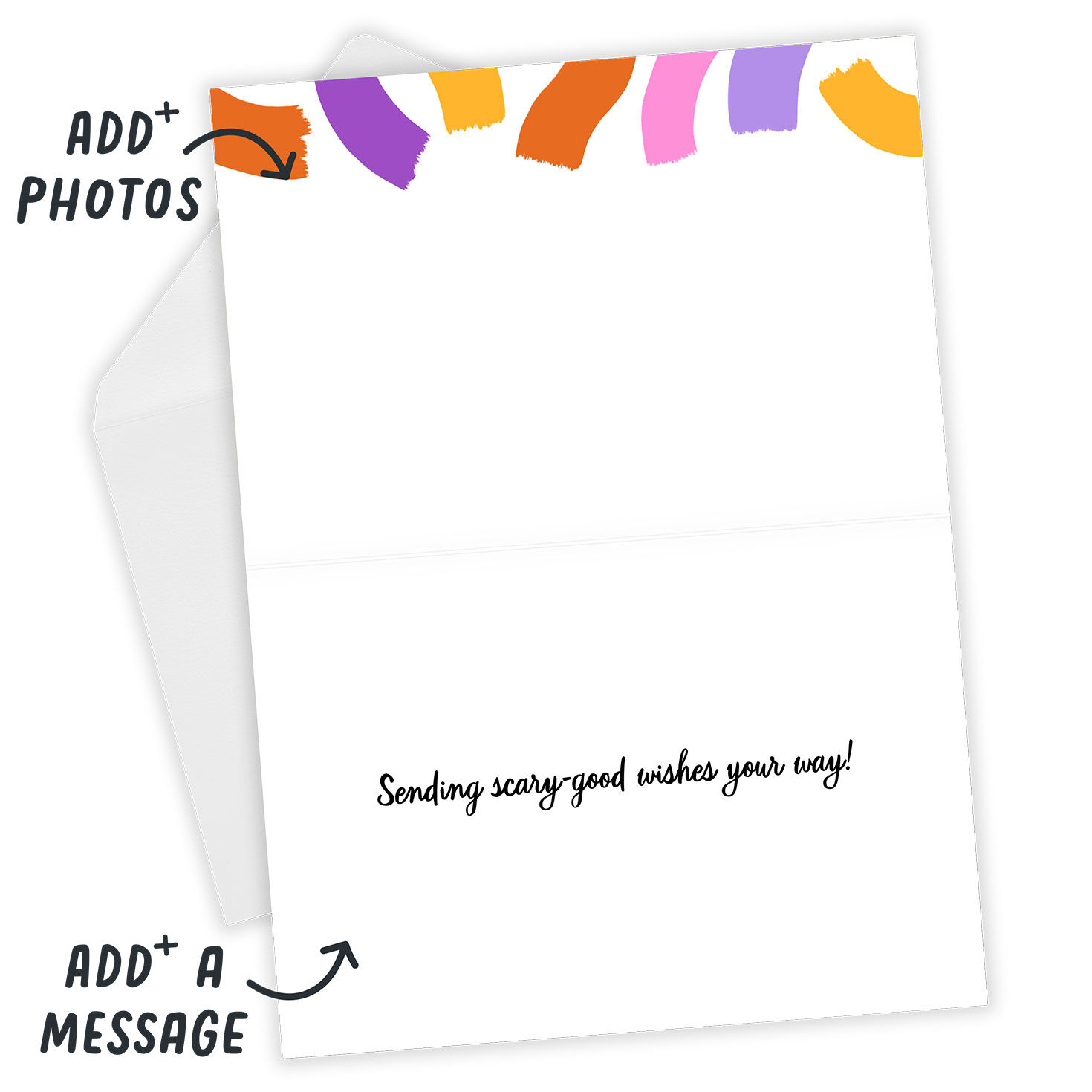 Large Colored Letters Personalized Halloween Card Open Card with Envelope indicating personalization image number 4