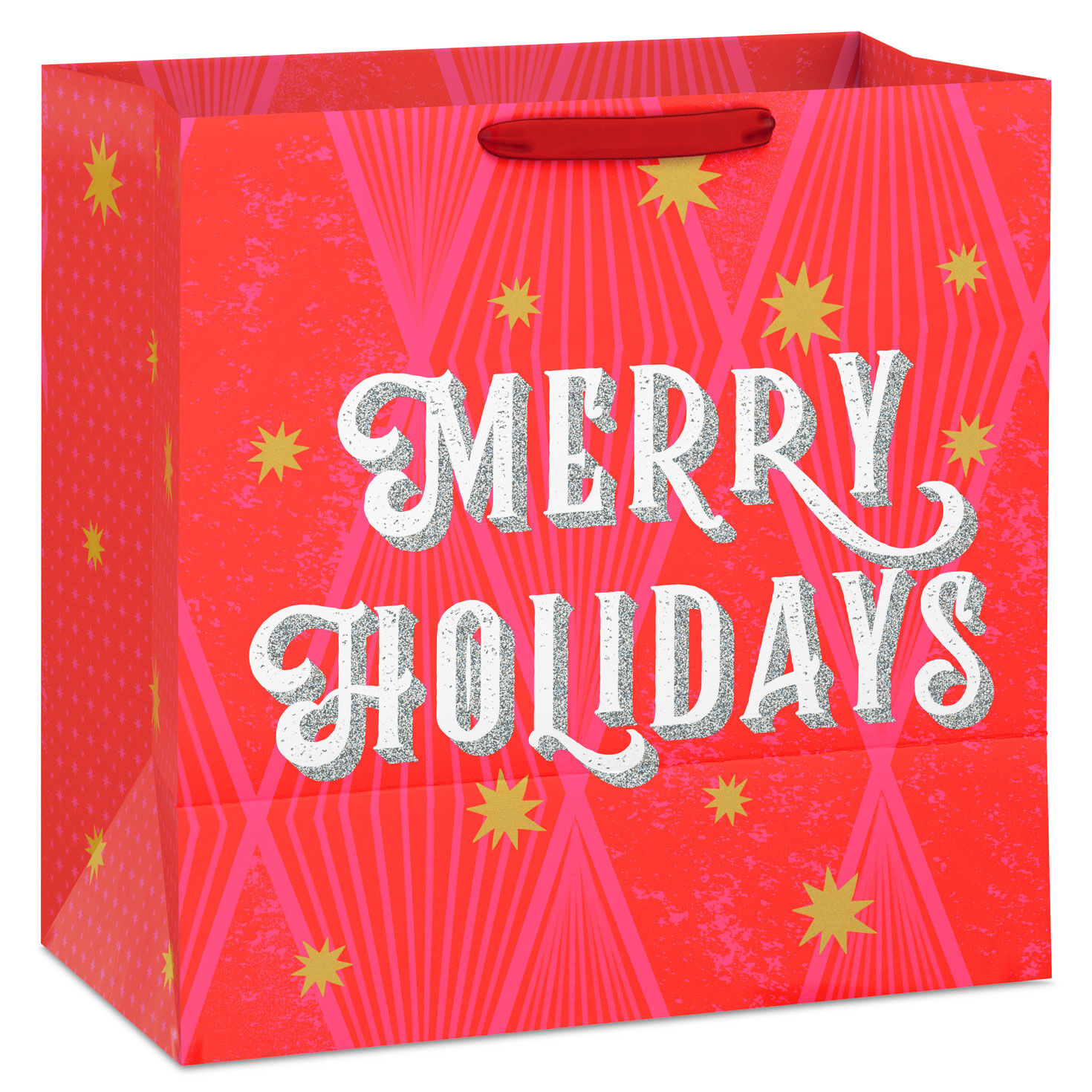 Glittery Red and Pink Big Holiday Gift Bag Back image number 6