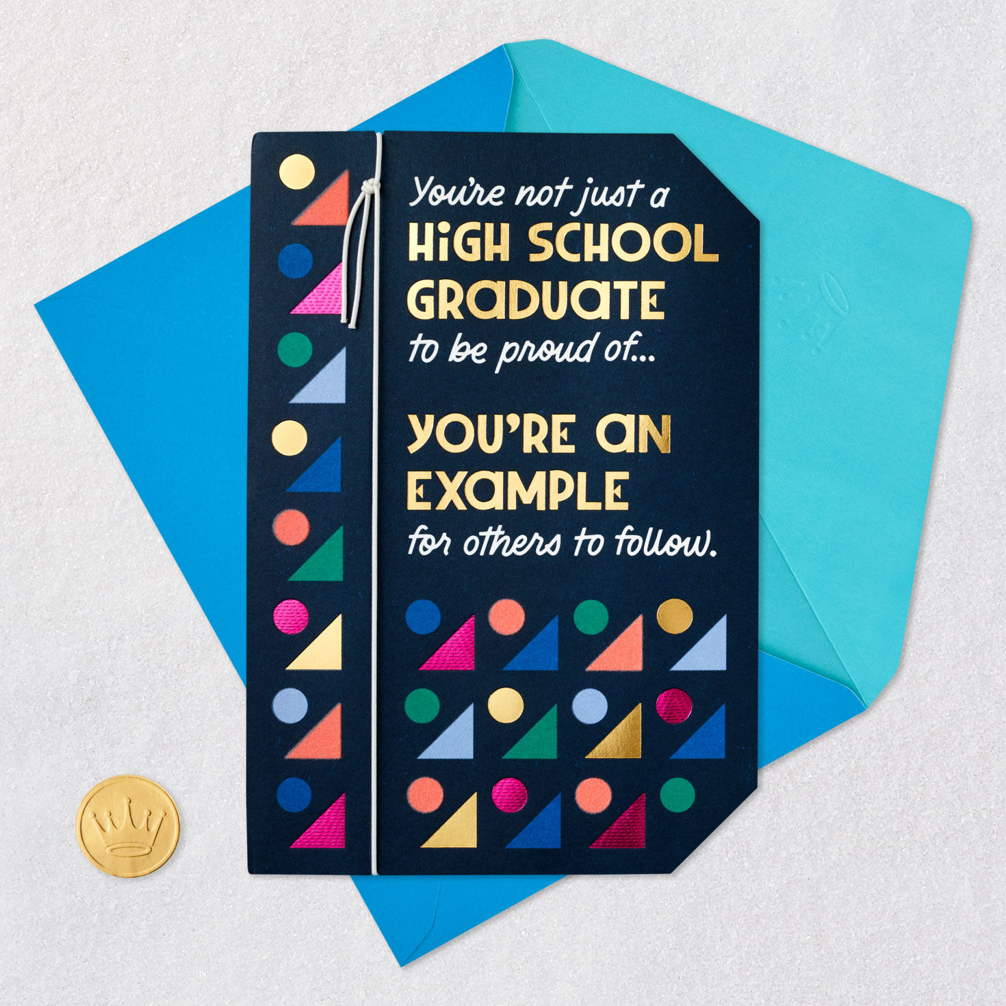 Geometric on Blue High School Graduation Card Card Front with Envelope and Gold Seal image number 5