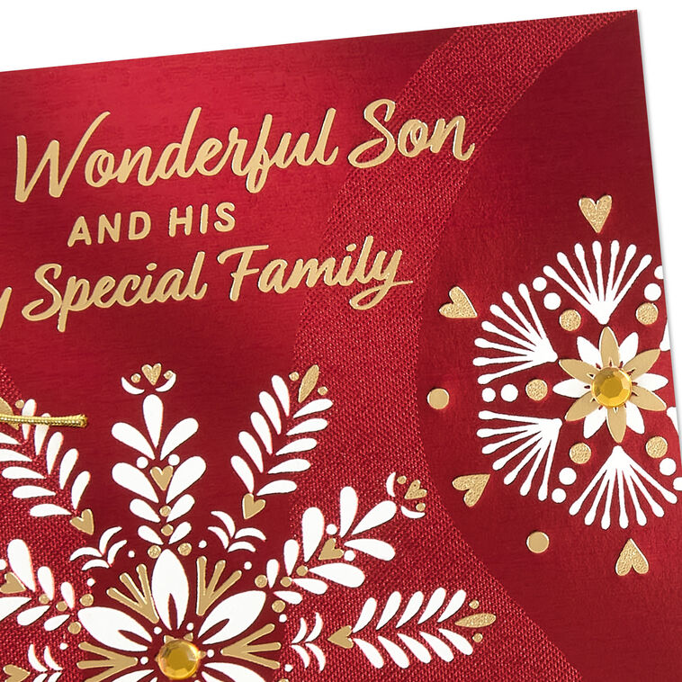 Sparkly Snowflakes Christmas Card for Son and Family Card Front Detail image number 5