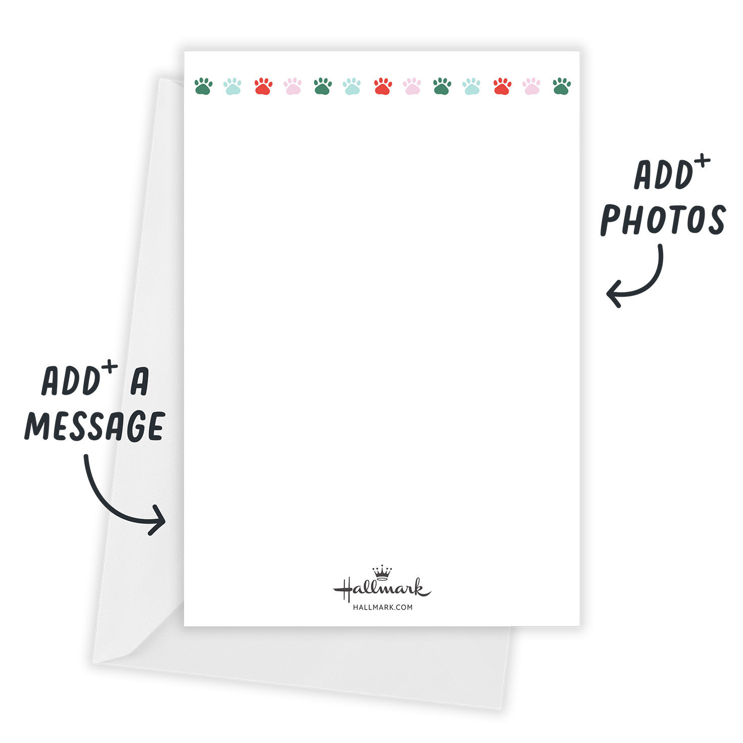 Pet Photos and Paw Prints Personalized Holiday Card Card back with Envelope indicating personalization image number 3