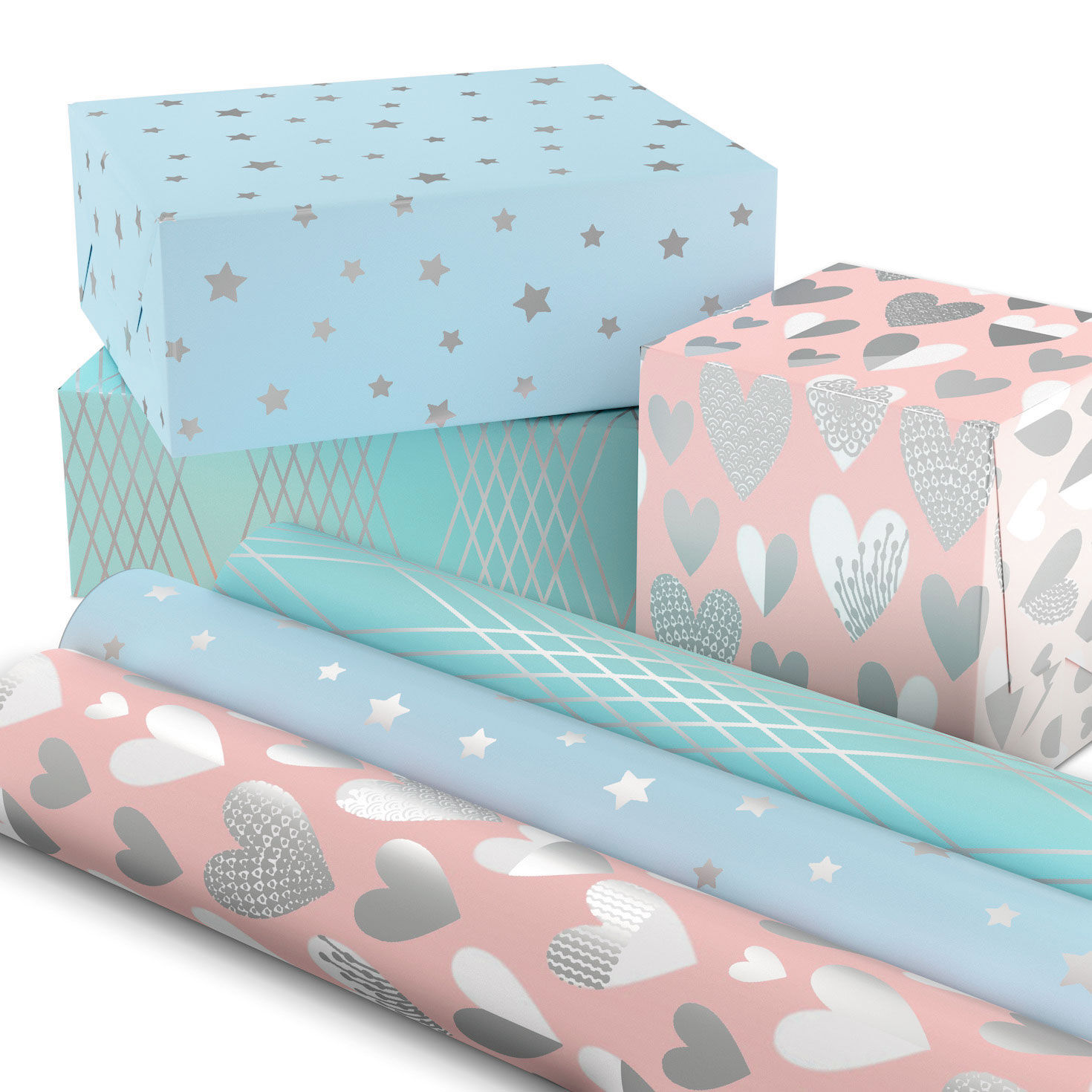 Silver and Pastels 3-Pack Wrapping Paper, 105 sq. ft. total for only USD 19.99 | Hallmark
