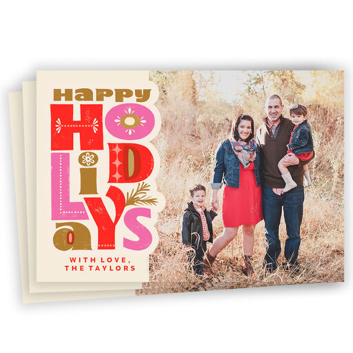 Bold Folk Art Lettering Flat Holiday Photo Card, 