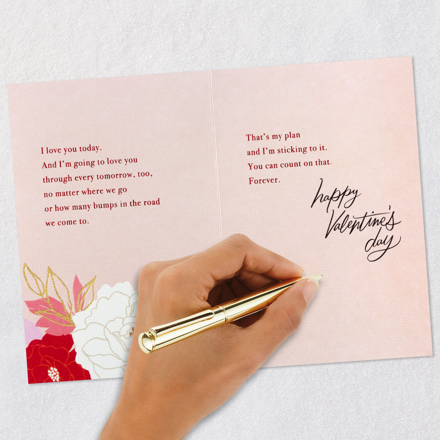 Flowers on Pink Valentine's Day Card for Wife Signing card image number 8