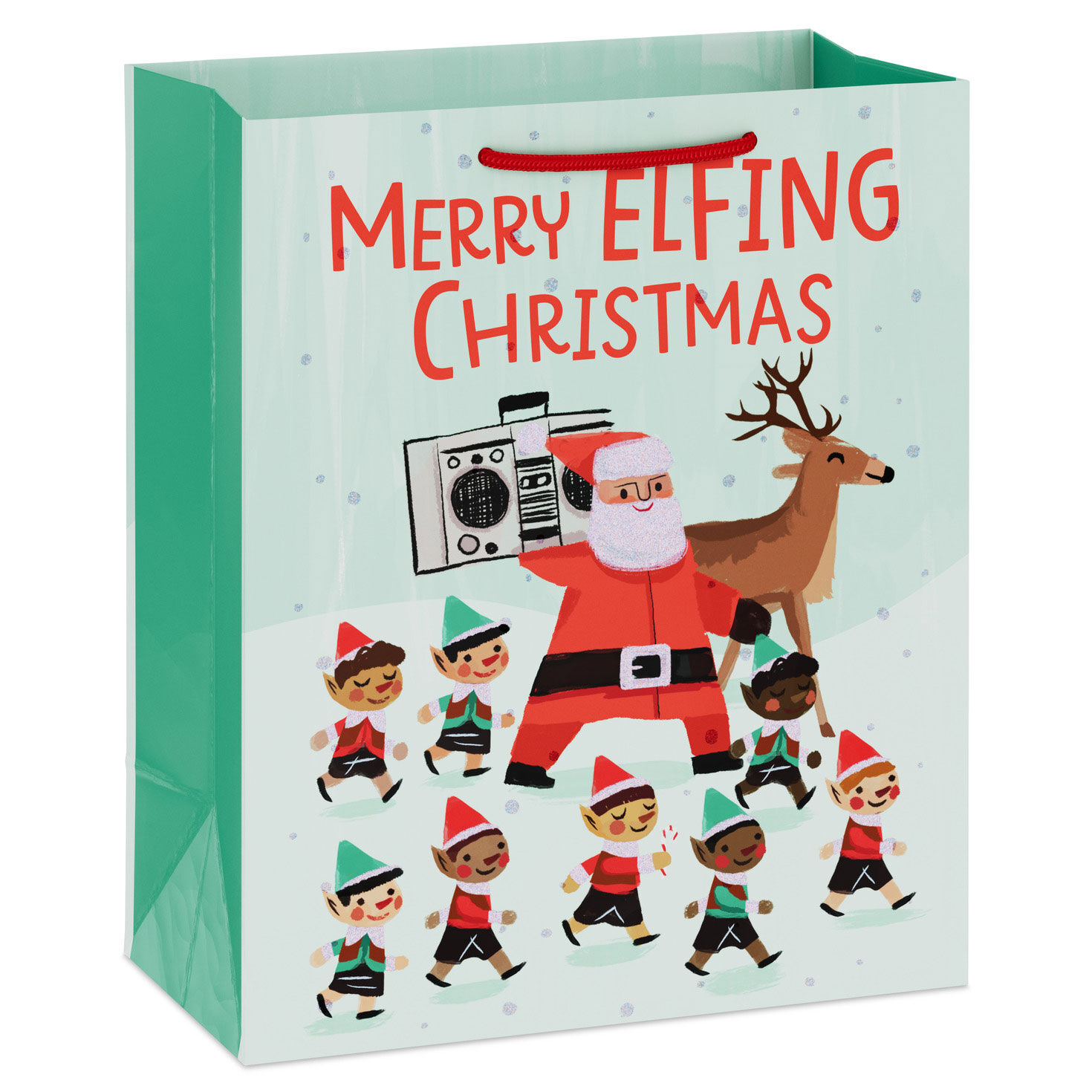 9.6" Merry Elfing Christmas Medium Christmas Gift Bag With Glitter