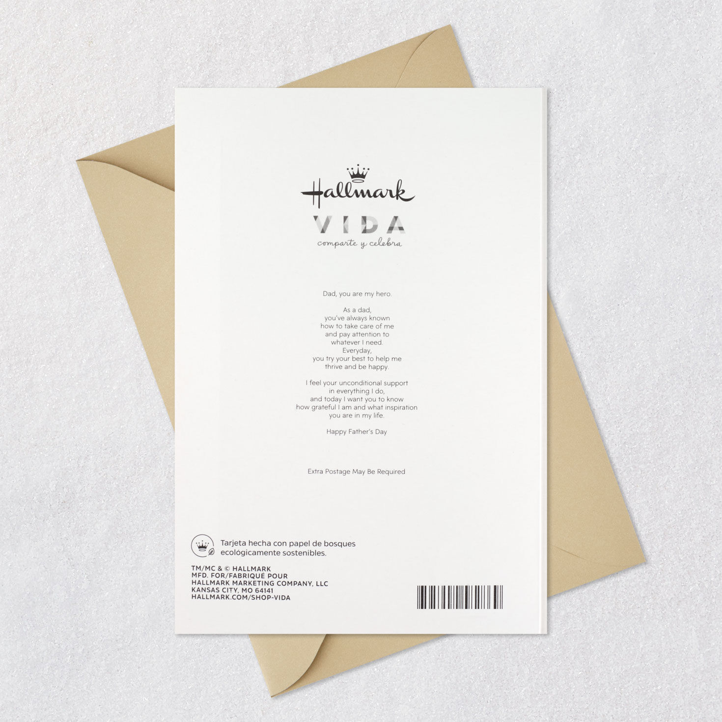 You're My Hero Banner Spanish Father's Day Card for Pap&aacute; Card Back with Envelope image number 9