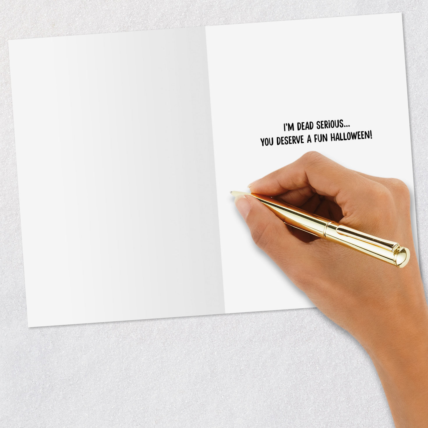 Dead Serious Skeleton Funny Halloween Card Signing card image number 6