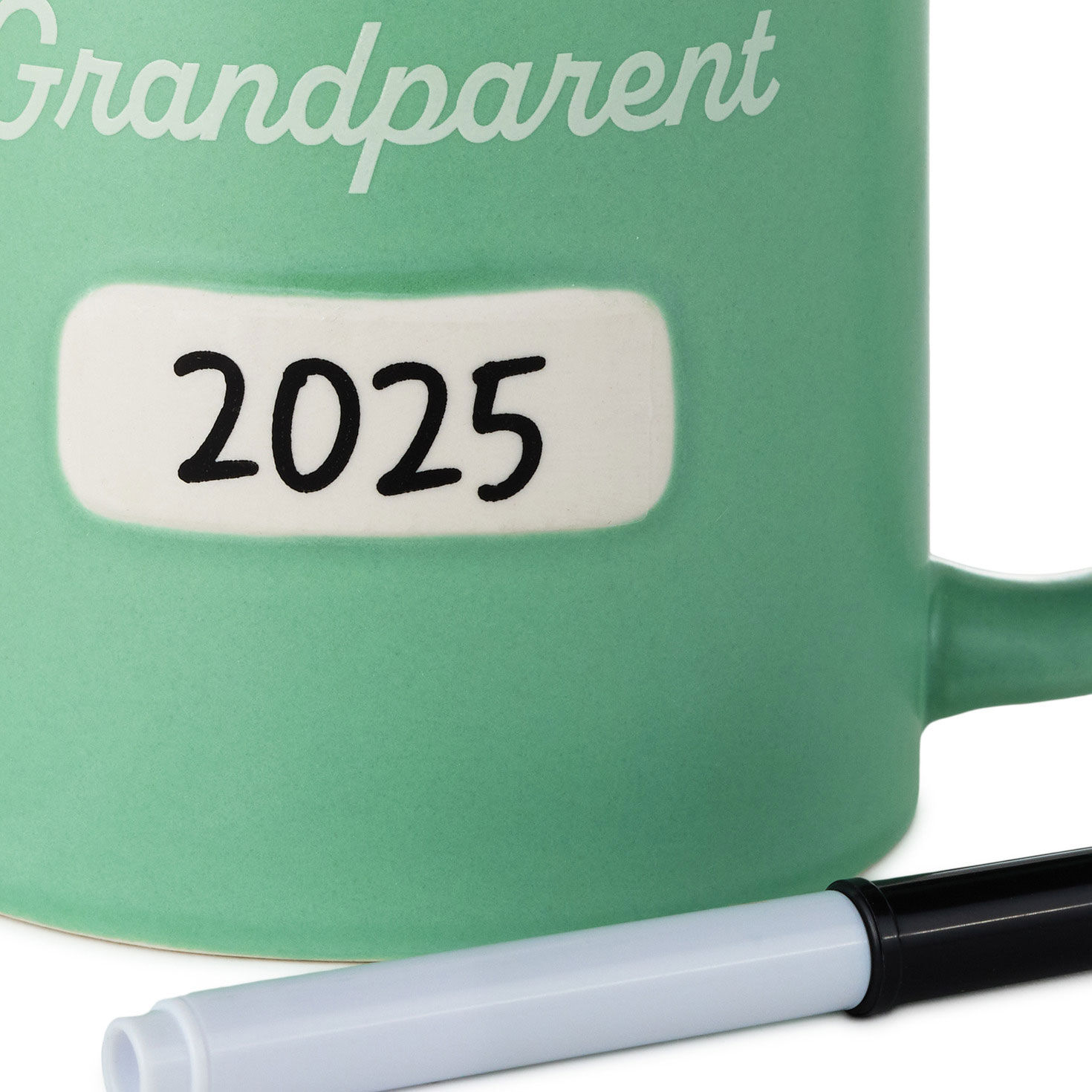 Green Mug for New Grandparent With Area to Add Date upclose view image number 4